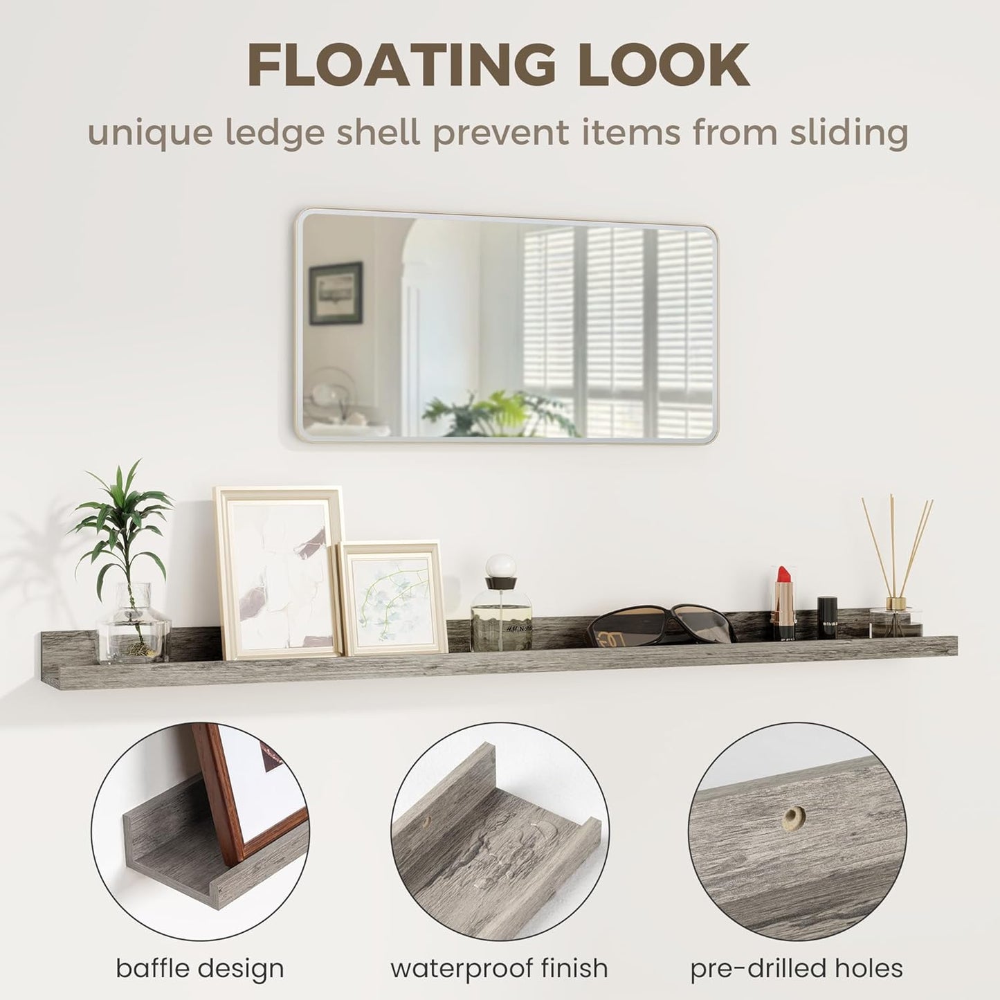 Axeman Floating Shelves for Wall | Picture Ledge Shelf Set of 2 | Rustic Grey Picture Shelf for Wall with Ledge | Small Floating Shelves with Lip | Photo Ledge Shelves for Books Album Records