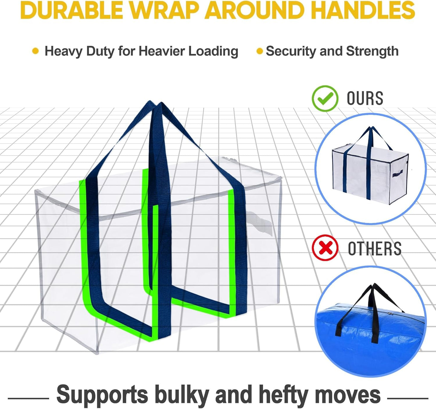 VENO 2 Pack Moving Bags and Large Christmas Storage Bins with lids. Alternative to Moving Boxes, Packing Supplies for College. Extra Large Heavy Duty Totes for Packaging (Clear, 2 Pack)