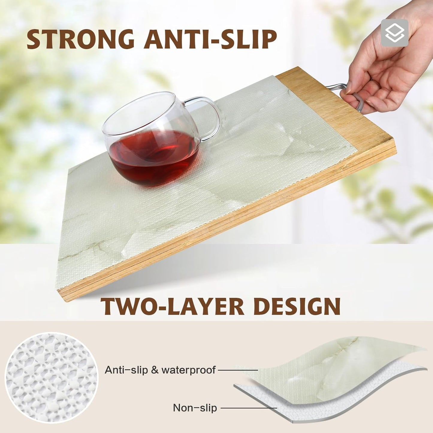 2-Layer Drawer and Shelf Liner for Kitchen Cabinet: 17.3in X 20Ft Non Slip Waterproof Shelf Paper Non Adhesive Refrigerator Liners Cyan Marble Easy Liners for Bathroom with Knife Tape Measure