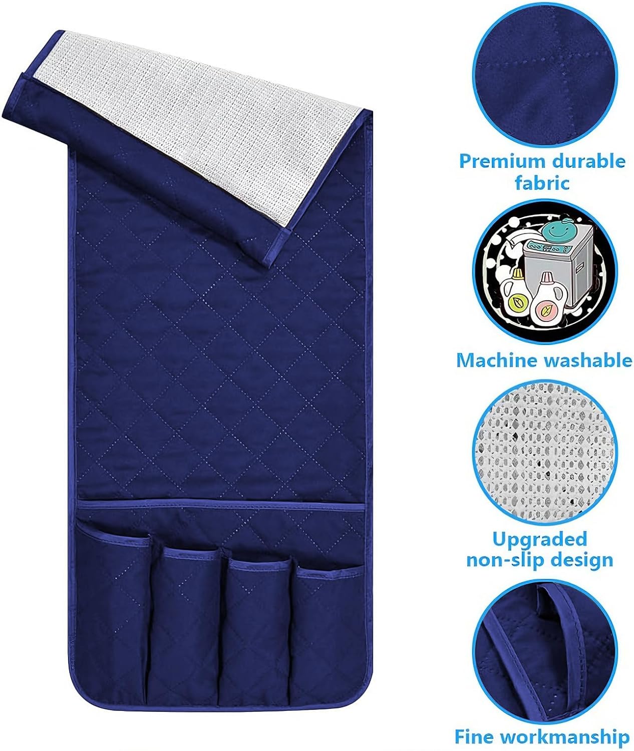 Sofa Armrest Organizer Non-Slip Arm Chair Bedside Caddy Storage Organizer for Recliner Couch with 5 Pockets for Cell Phone TV Remote Control Magazines (BLUE)