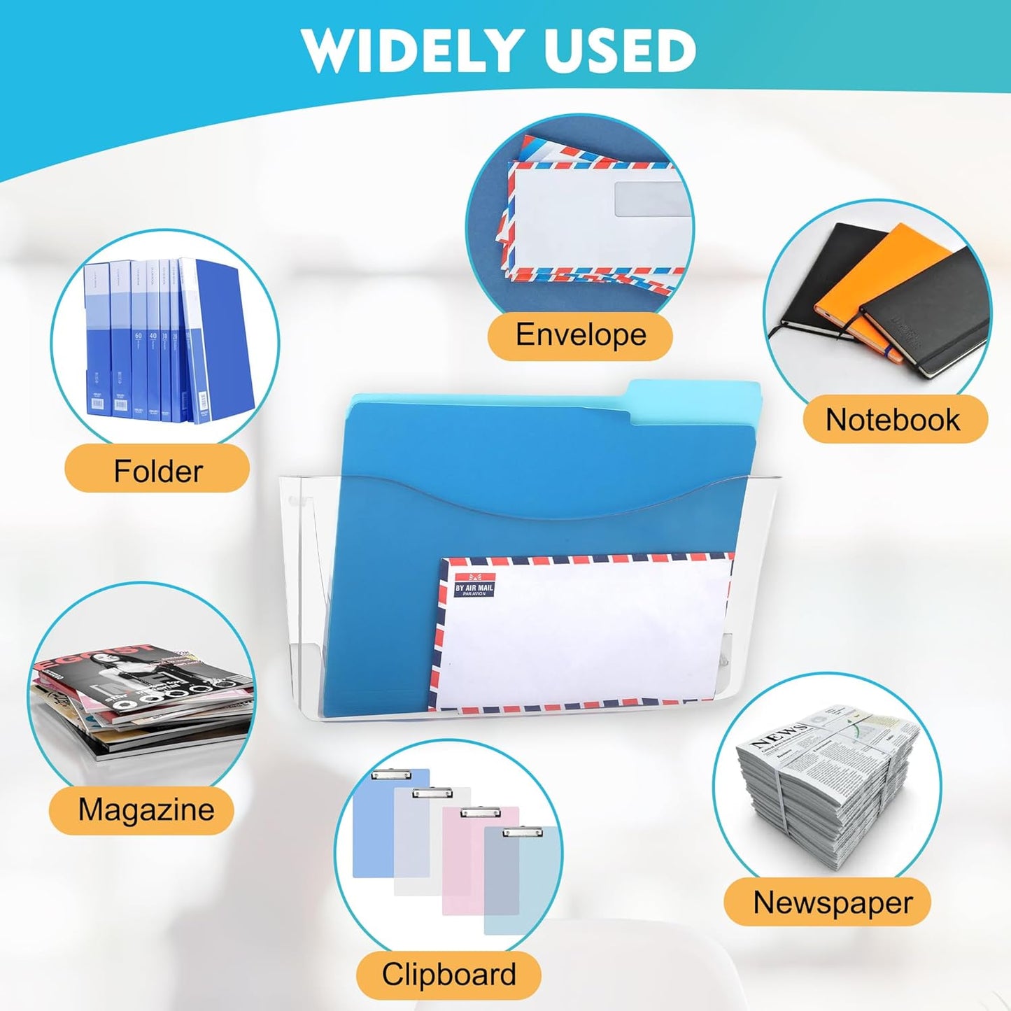 EASEPRES 8 Pack Clear Single Pocket Hanging File Organizer, Plastic Wall Mount Paper Mails Magazines Holder, Mounted Folder Bins for Office, School and Home, 13.85x3.14x6.88 inches