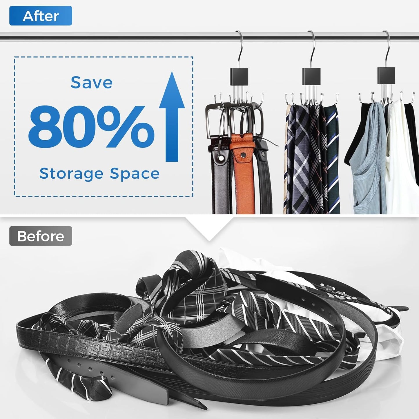 Belt Hanger, Belt Organizer for Closet 360° Rotatable Max 24 Belt Storage Space Saving Closet Organizers and Storage for Belt, Bra, Tank Top, Tie, Scarf, Purse 3Pcs