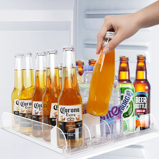 SOLY Drink Organizer for Fridge, Soda Can Dispenser for Refrigerator, Automatic Drink Dispenser Holds 6–20oz, 5 Row, 14.96" Deep