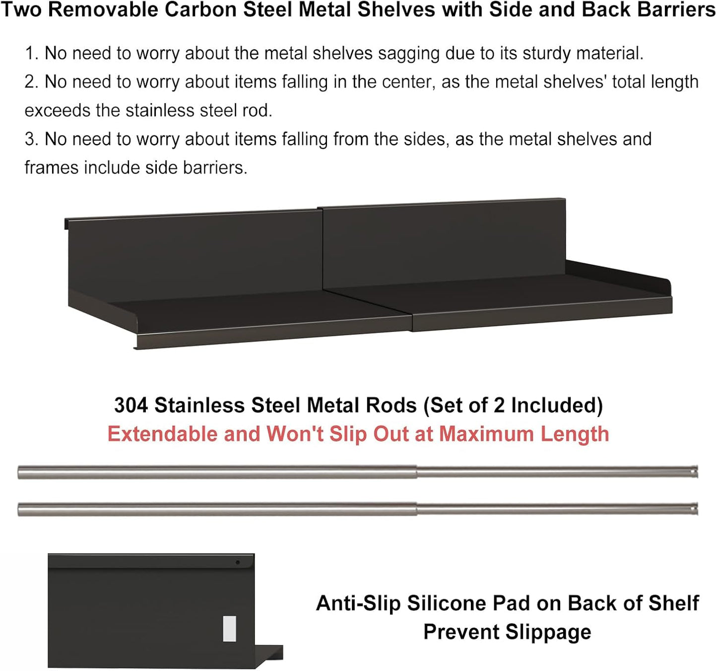 Expandable Under Cabinet Shelf Organizer with 0.94-Inch Thick Clips, Heavy Duty Extendable Under Shelf Storage Basket for Pantry or Laundry Room, Black, 1 Pack, Interior: 4.13" H x 7.2" D