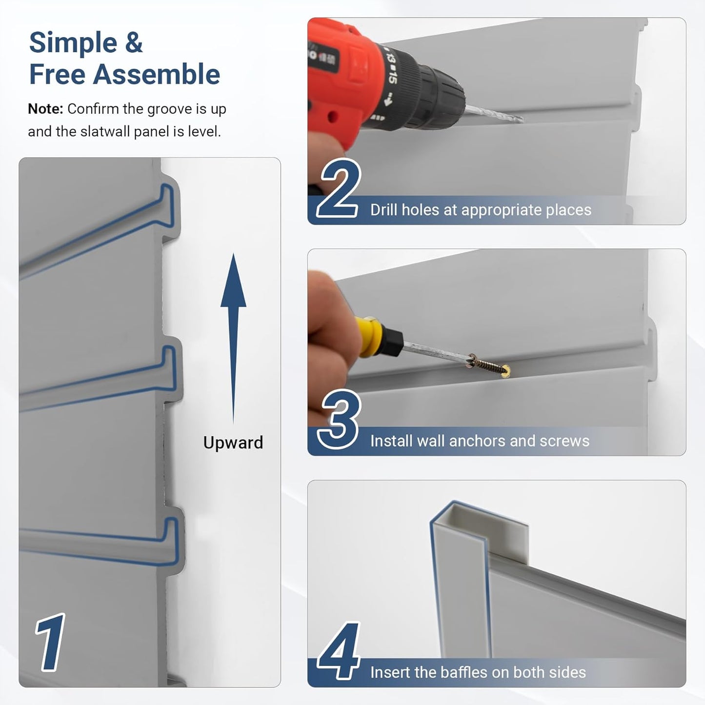 Slatwall Panel 8 FT x 4 FT, Interlocking Slat Wall Paneling, Wall Mounted PVC Wallpanel, Suitable for Garage Storage and Organizer, Slatwall Board, Shelves - Grey