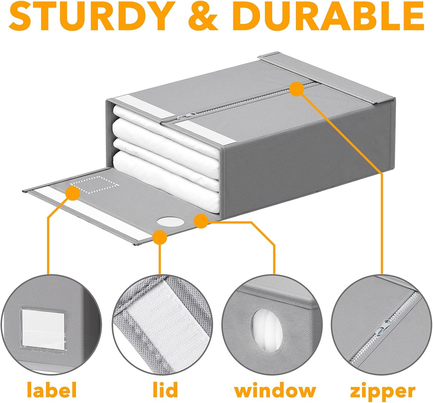 SpaceAid 6 Pack Bed Sheet Organizers and Storage, Foldable Sheet Organizer for Linen Closet, Sheets Set Folder Keeper with Window XL (Queen & King Size) Bedding Container (Gray, 6 Pack)