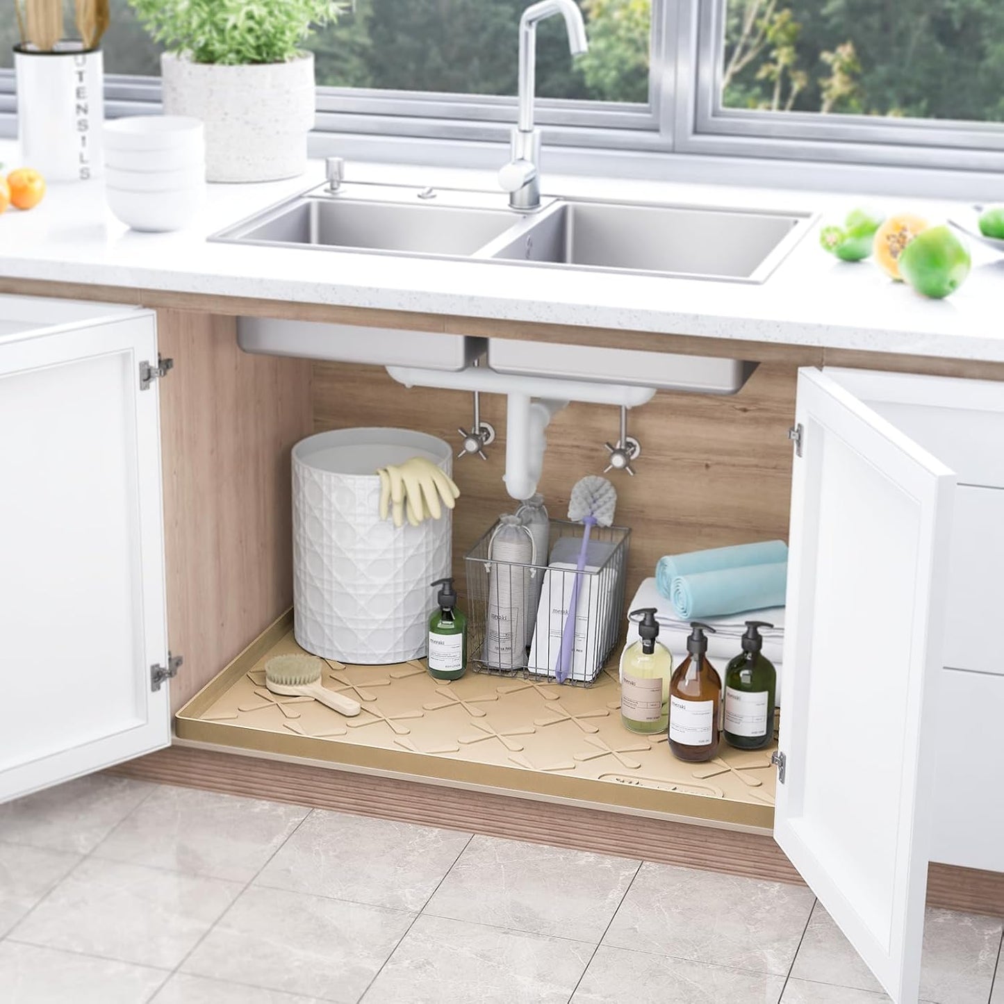 SIKADEER 22" x 22" Under Sink Mat Waterproof, Silicone Mat Kitchen Drawer Shelf and Cabinet Liner, Sink Protector for Kitchen Organizers and Storage, Boot Tray Pet Food Mats