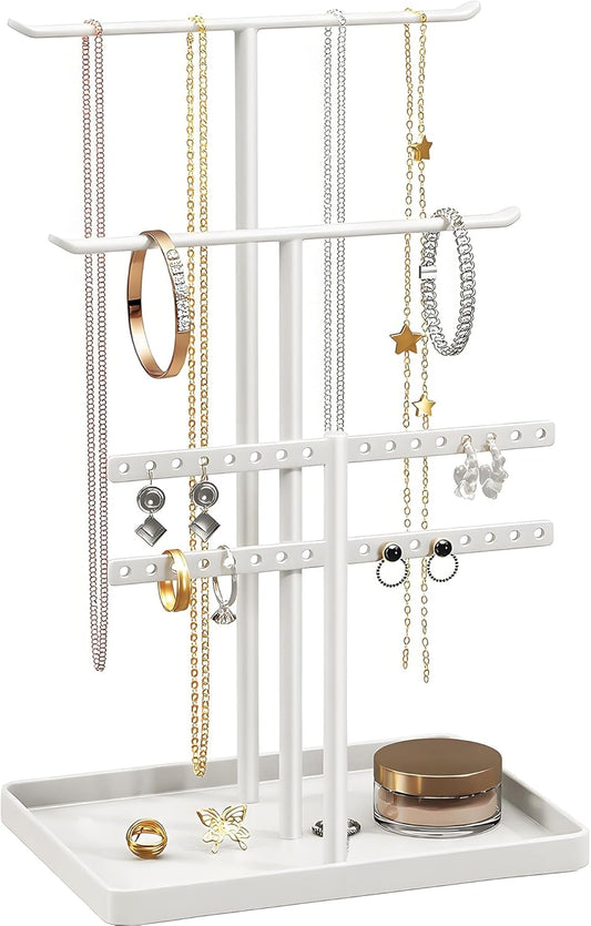 pickpiff Jewelry Stand Holder Organizer: 12.5" Sturdy Jewelry Hanger for Necklace, Earring, Bracelet, White
