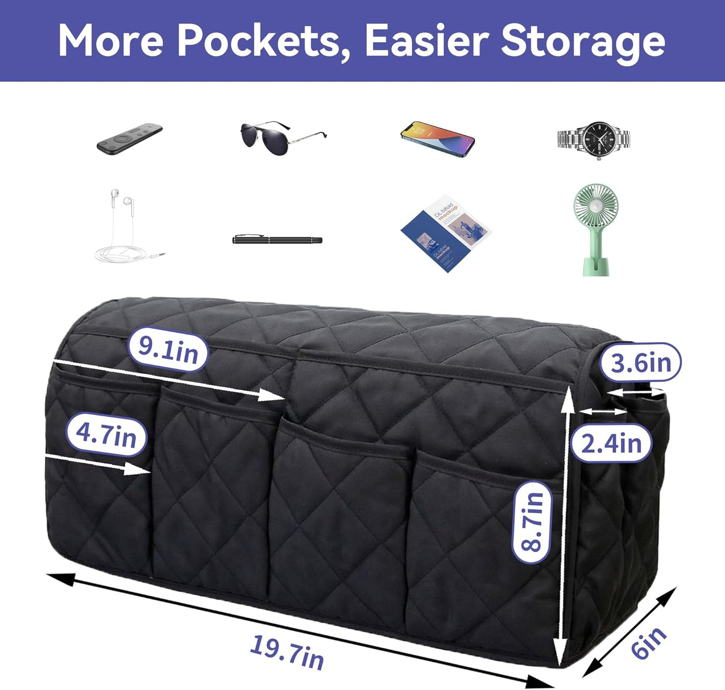 MEHIDFY Armchair Caddy, Waterproof Sofa Armrest Organizer, Non Slip Recliner Organizer, Remote Holder for Recline, Recliner Caddy with 14 Pockets Storage for TV Remote, Phone, Magazine (Black)
