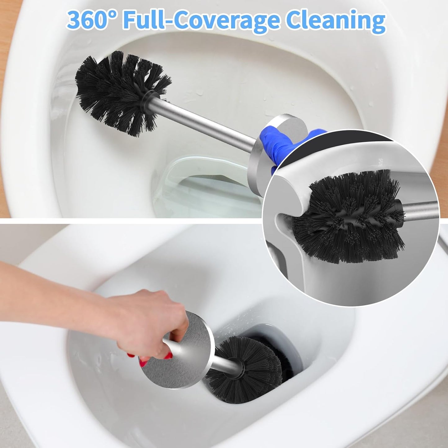 Stainless Steel Toilet Brush and Holder Set Brushed Silver Heavy Duty Toilet Bowl Brush with Long Handle for Bathroom and Farmhouse