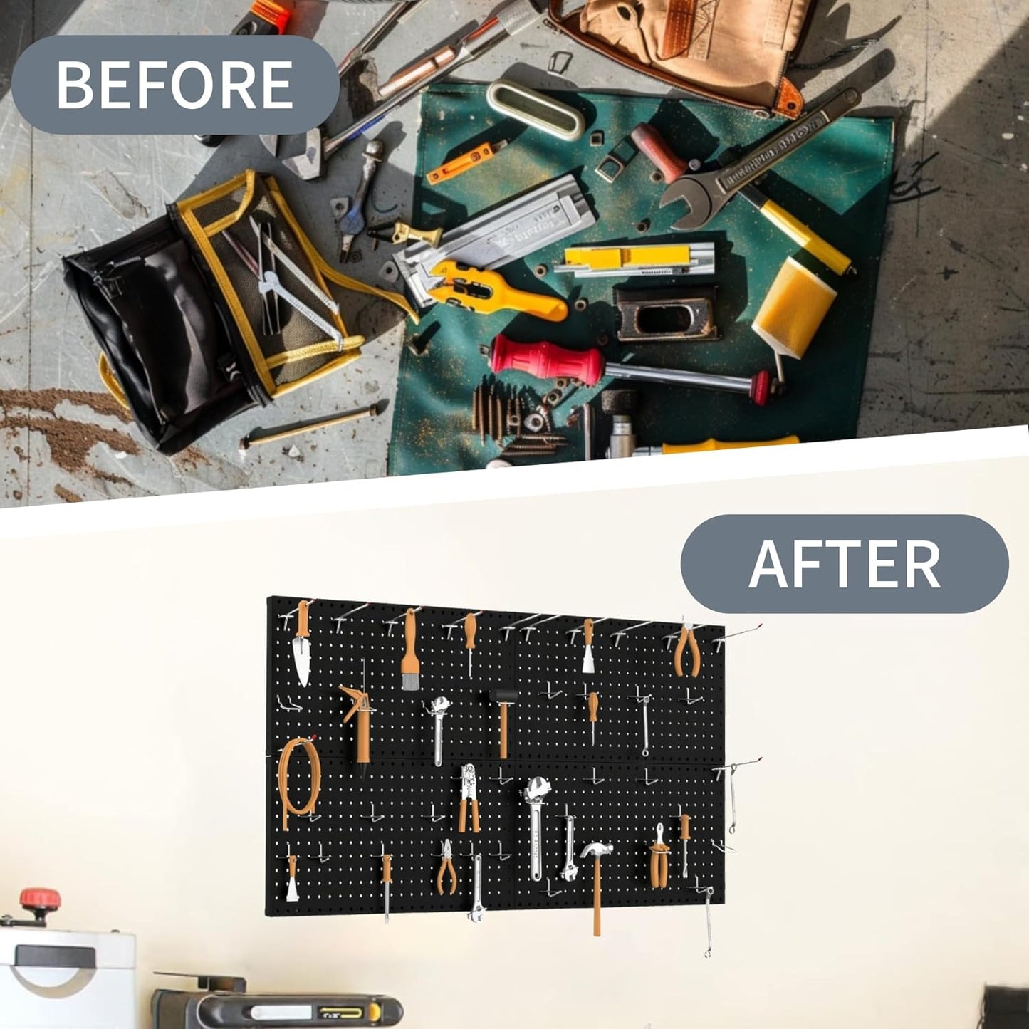 Pegboard Wall Organizer 4 PCS 24" x 12" Black Peg Board Metal Pegboard Panels for Garage Tool Storage
