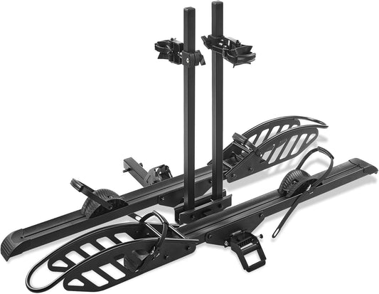 Hitch Mount 2 EBike Rack, 200 lbs Capacity Electric Bike Carrier Foldable Platform Mount, Up to 5-inch Fat Tire Bicycle for 2'' Receiver Cars Trucks SUVs Minivans RV, Trailer