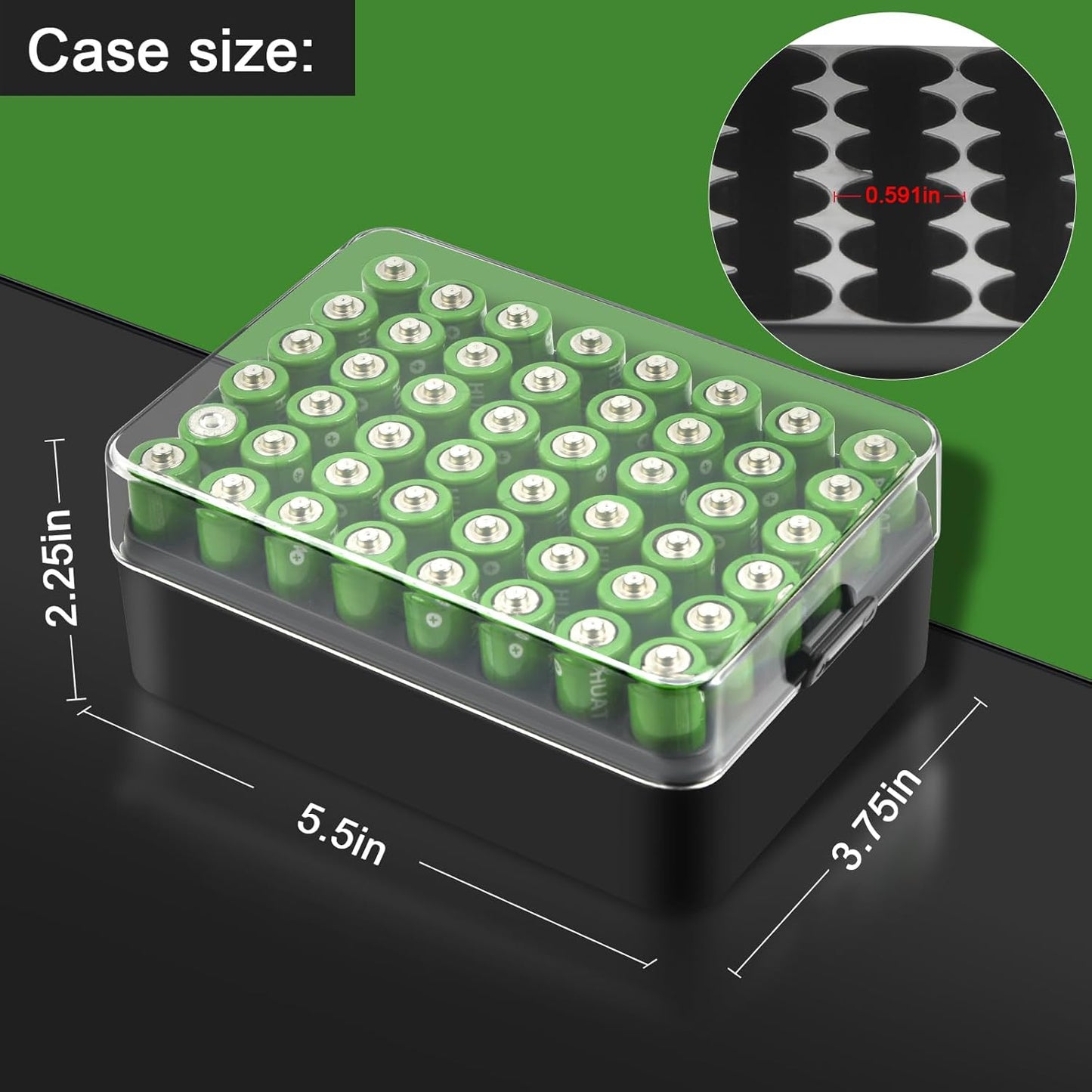 ALCYON Battery Organizer Storage Case, Battery Vault Box Container for 48pcs AA Batteries, Plastic Clear Protective Battery Holder for Travelling/Home/Office (Black, Large)