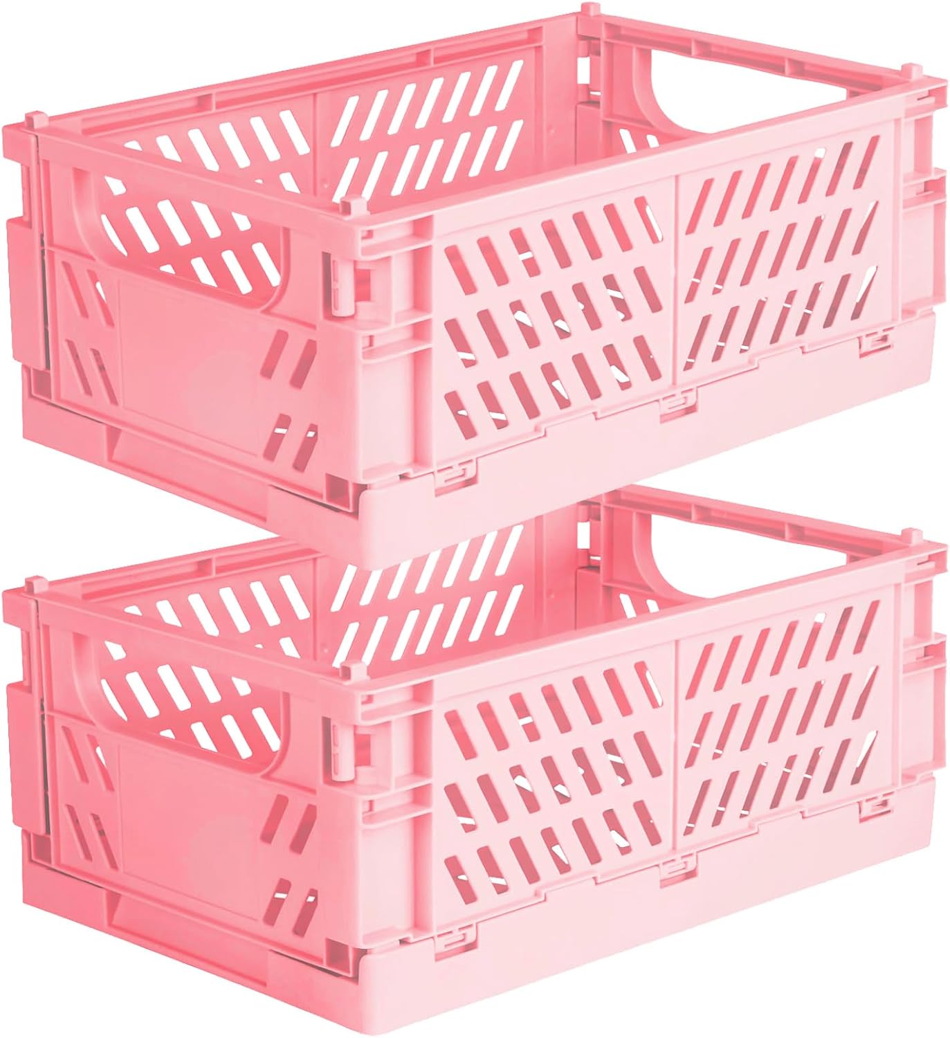Tixill 2-Pack Mini Foldable Plastic Storage Box Mini Plastic Baskets for Organizing and Storage for Home Kitchen Bedroom Bathroom Office (16x11x6, Pink)