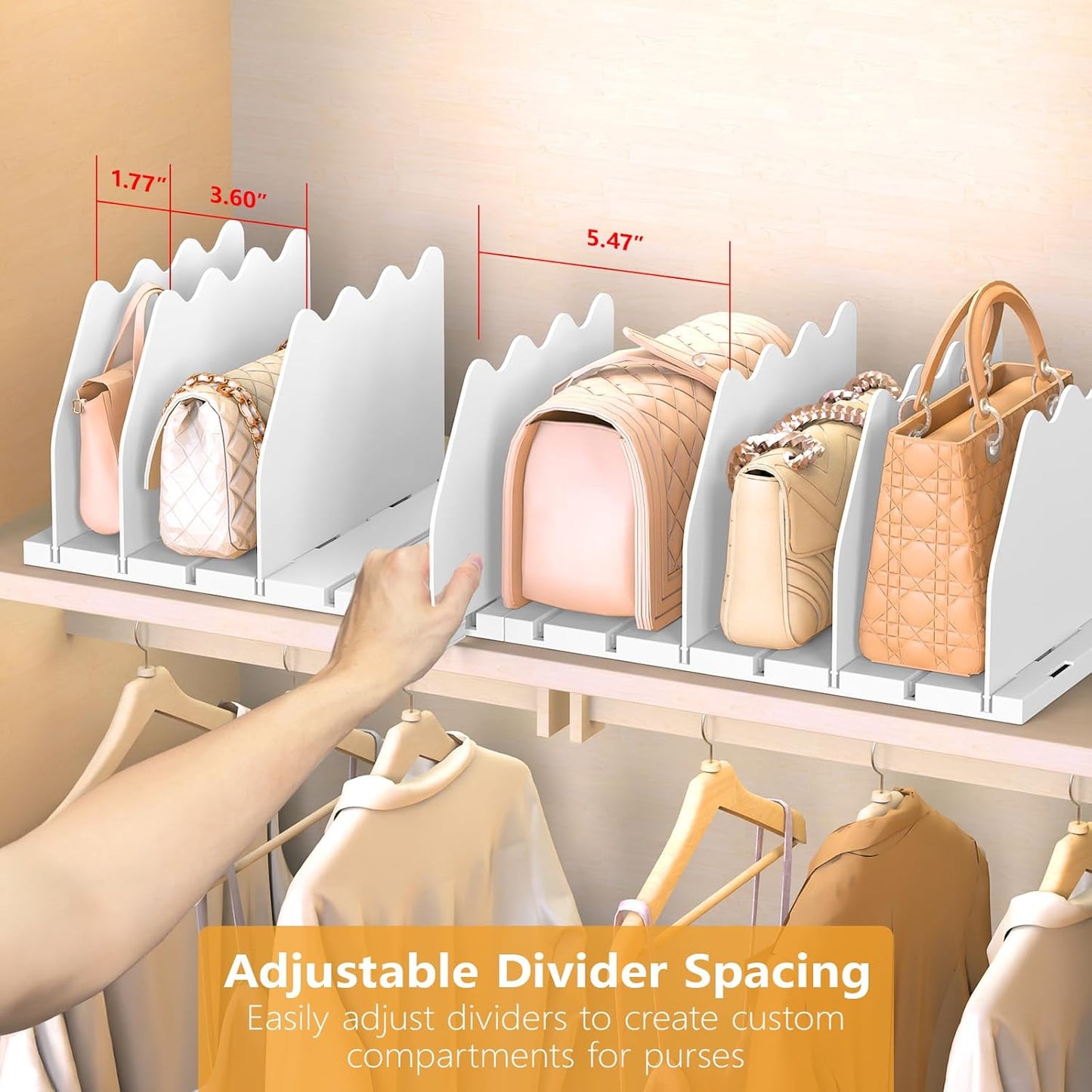 Ronlap Purse Storage Organizer for Closet, White Closet Bag Storage Dividers Rack Shelf Purse Dividers for Closet Organization Handbag Separators Closet Purse Organizers and Storage, 4 Pack, White