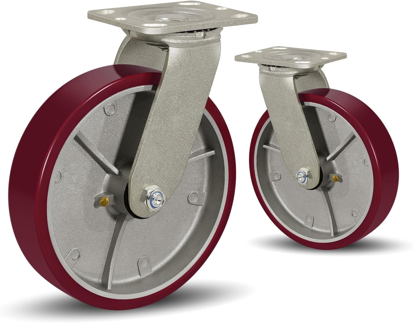 SY America 8" X 2" Casters Wheels,Heavy Duty Industrial Casters，Polyurethane on Aluminum Wheels,2 Swivel Casters,3200 LBS Load Capacity