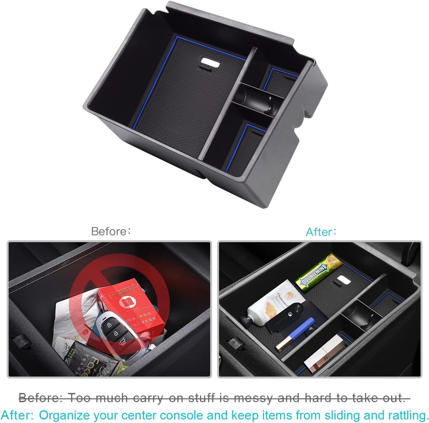 CDEFG Center Console Organizer Tray for 2022 2023 2024 Tucson NX4 Limited Interior Accessories Armrest Insert Secondary Storage Box (Blue)