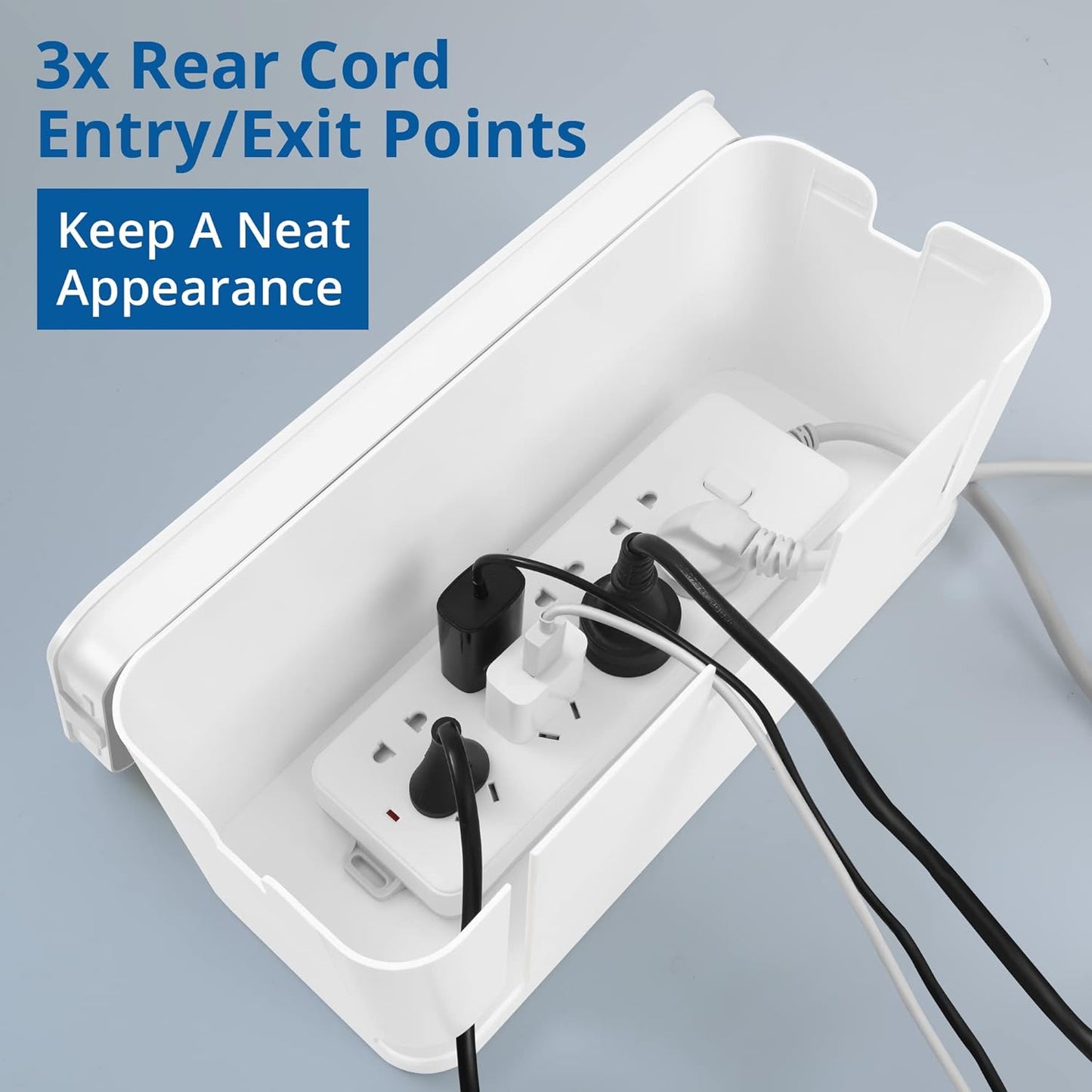 ZhiYo Cable Management Box White, 2Pack Cord Organizer Box - Extra Large and Medium Size, Cord Hider Box to Conceal Power Strips on Desk or Floor, Made from Electrically Safe ABS Material