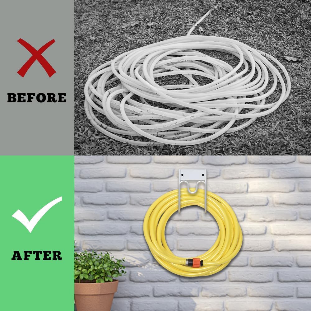 Metal Garden Hose Holder - Wall Mounted Garden Hose Hook, Hose Hanger Heavy Duty for Water Hose Extension Cords Vacuum Hose,Rust Proof (White)