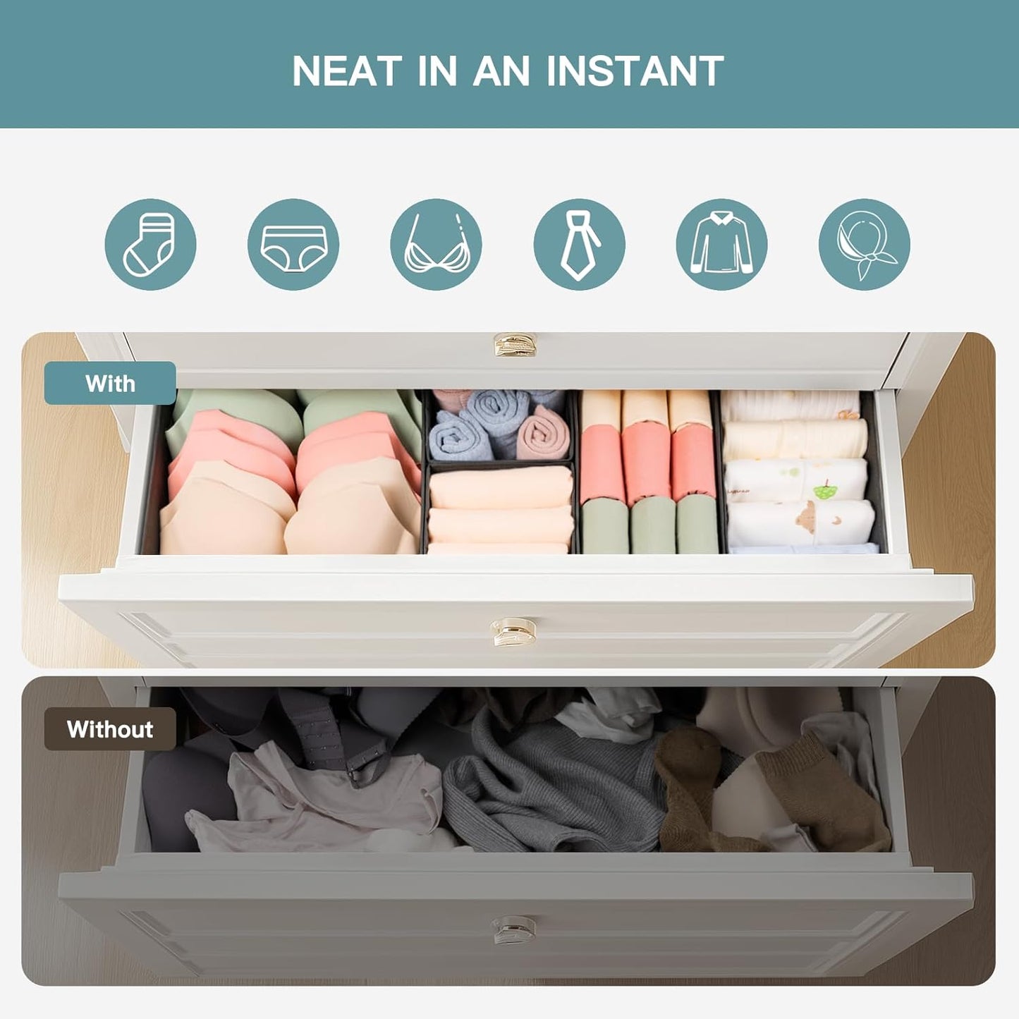 Criusia Drawer Organizer Clothes, 10 Pack Dresser Organizer for Baby Clothes, Underwear, Sock- Foldable Closet Organization and Storage Dividers Bins for Nursery, Bedroom (Black)