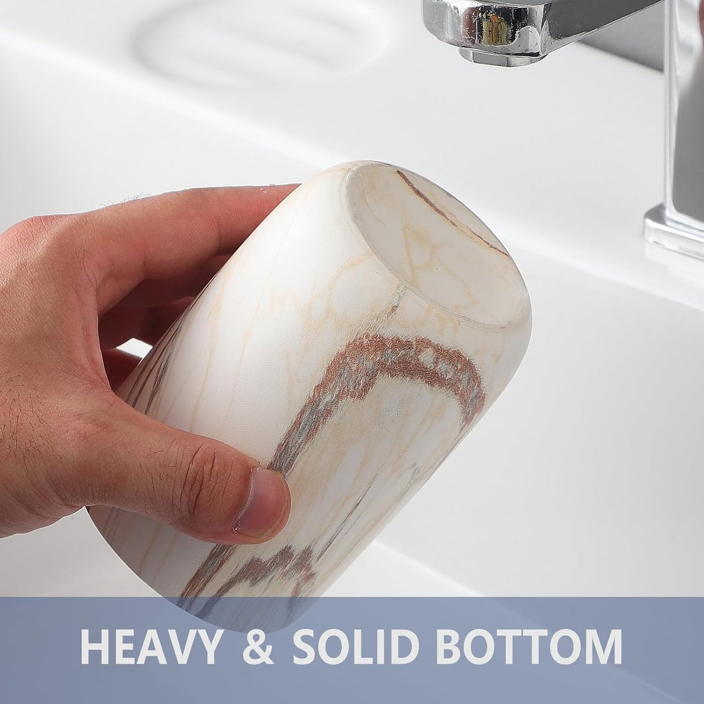 Brown Marble Toothbrush Holders - Ceramic Toothbrush Holders for Bathrooms, Toothbrush Toothpaste Holders, 2 Marble Bathroom Tumbler Cups Reusable Toothbrush Mouthwash Cup, Bathroom Counter Organizer