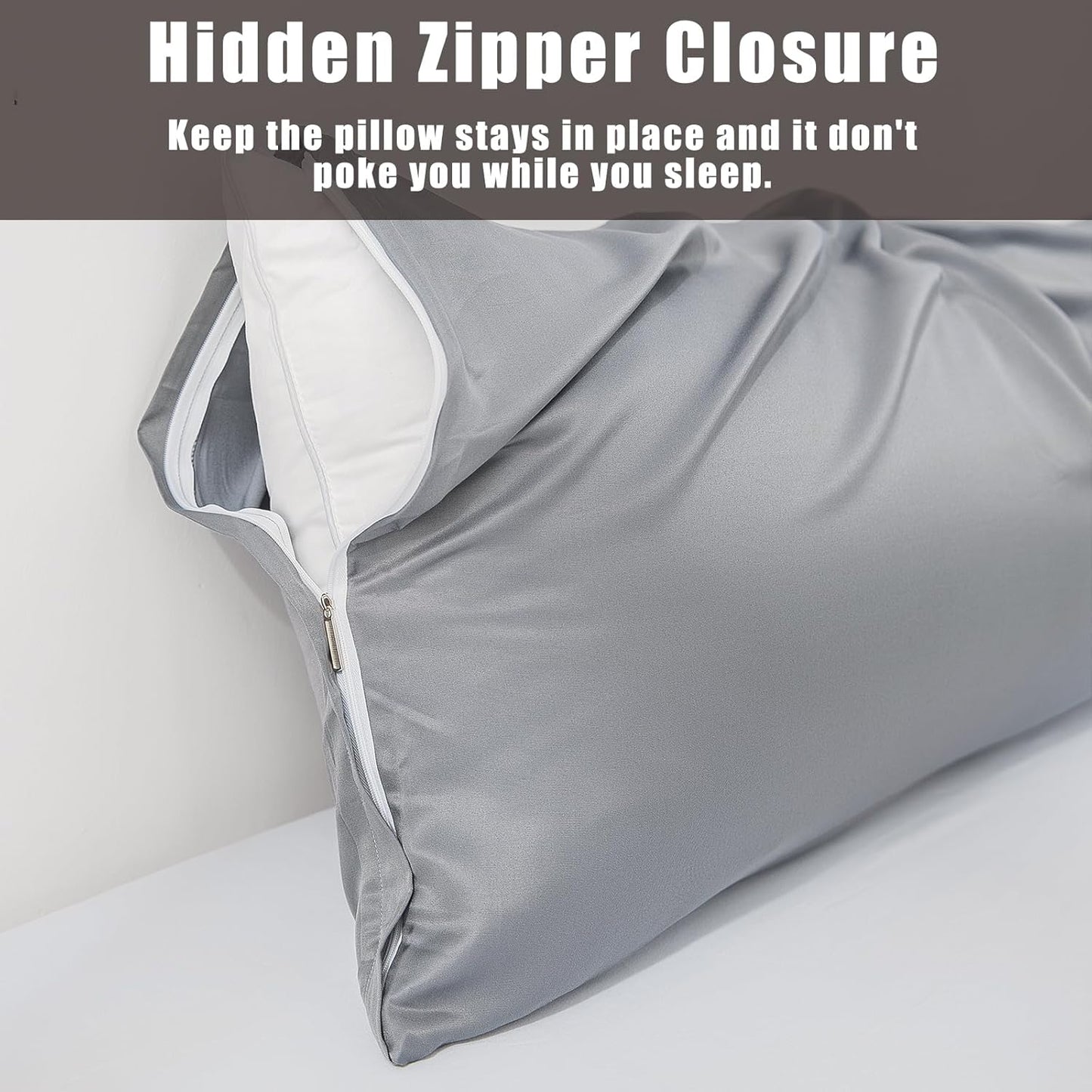 Body Cooling Pillow Cases Cover, Bamboo Rayon Pillowcases with Zipper Closure, Cool & Breathable Pillow Case for Hot Sleepers and Night Sweats, 20x54 inches, Sliver Grey
