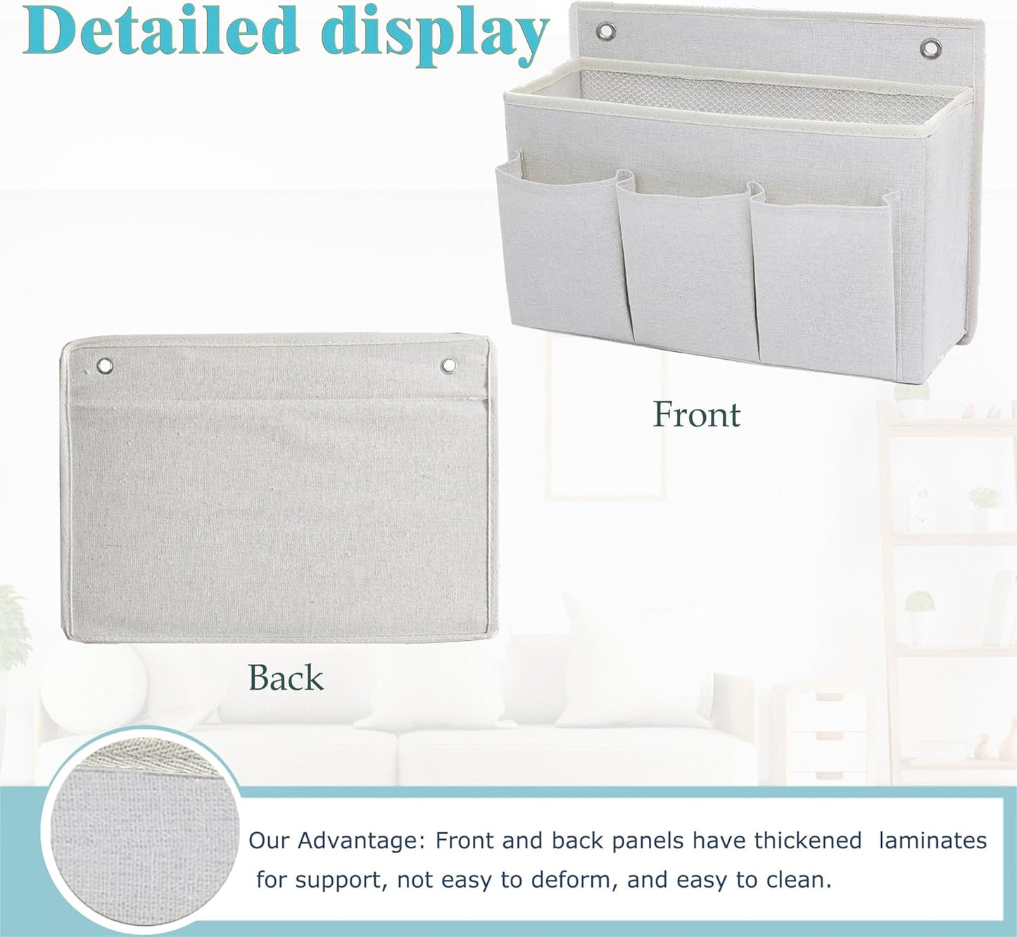 Wall Hanging Organizer Bag/Hanging Baskets with Large Mesh Compartment & 3 Pockets，Over the Door Organizer Space Saving Storage for Bedroom,RV Camper, Closet (White- 1 Pack)