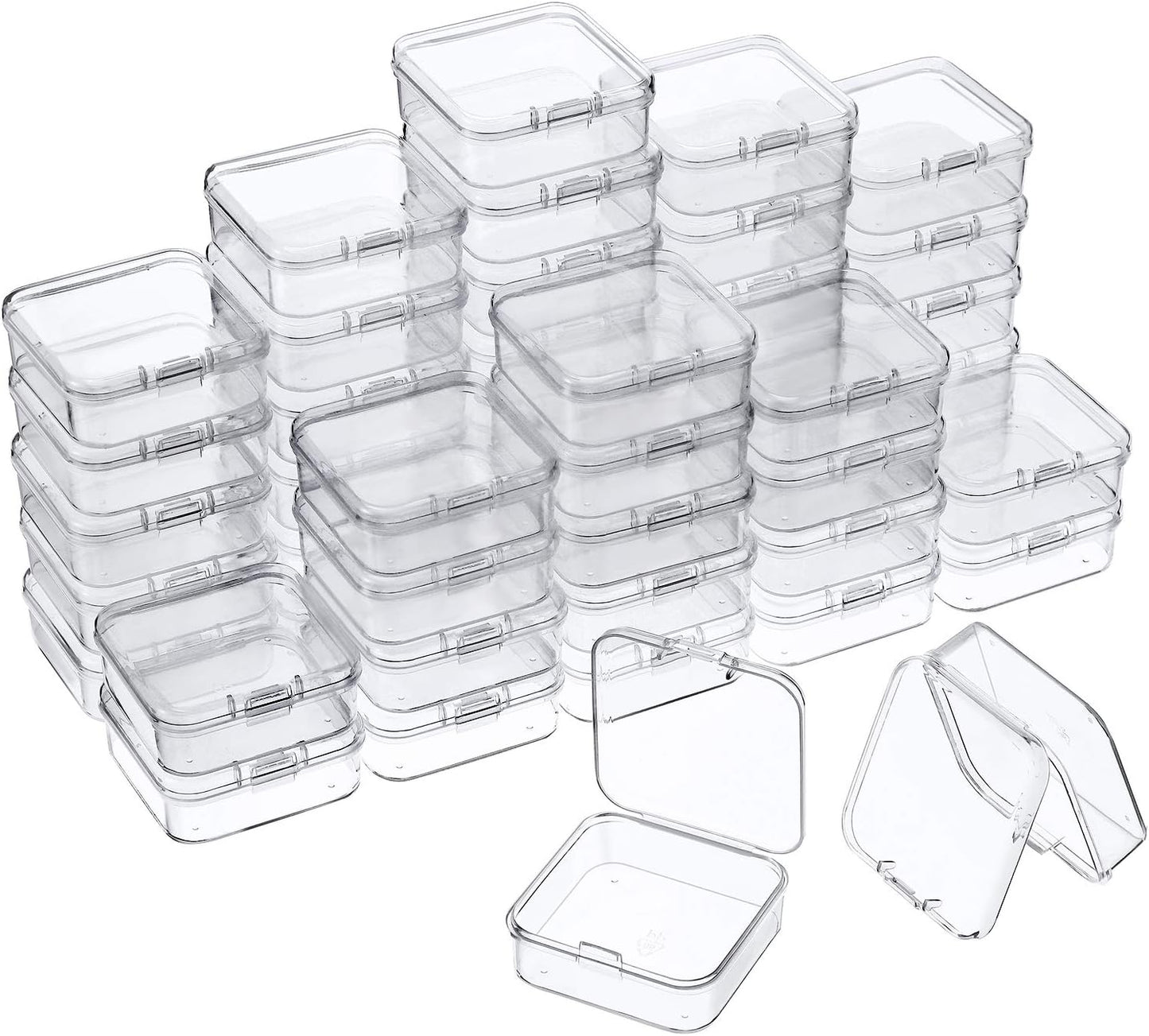 48 Packs Clear Small Plastic Containers Transparent Storage Box with Hinged Lid for Small Items Crafts Jewelry (2.12 x 2.12 x 0.79 Inches)