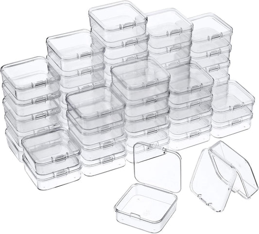 48 Packs Clear Small Plastic Containers Transparent Storage Box with Hinged Lid for Small Items Crafts Jewelry (2.12 x 2.12 x 0.79 Inches)