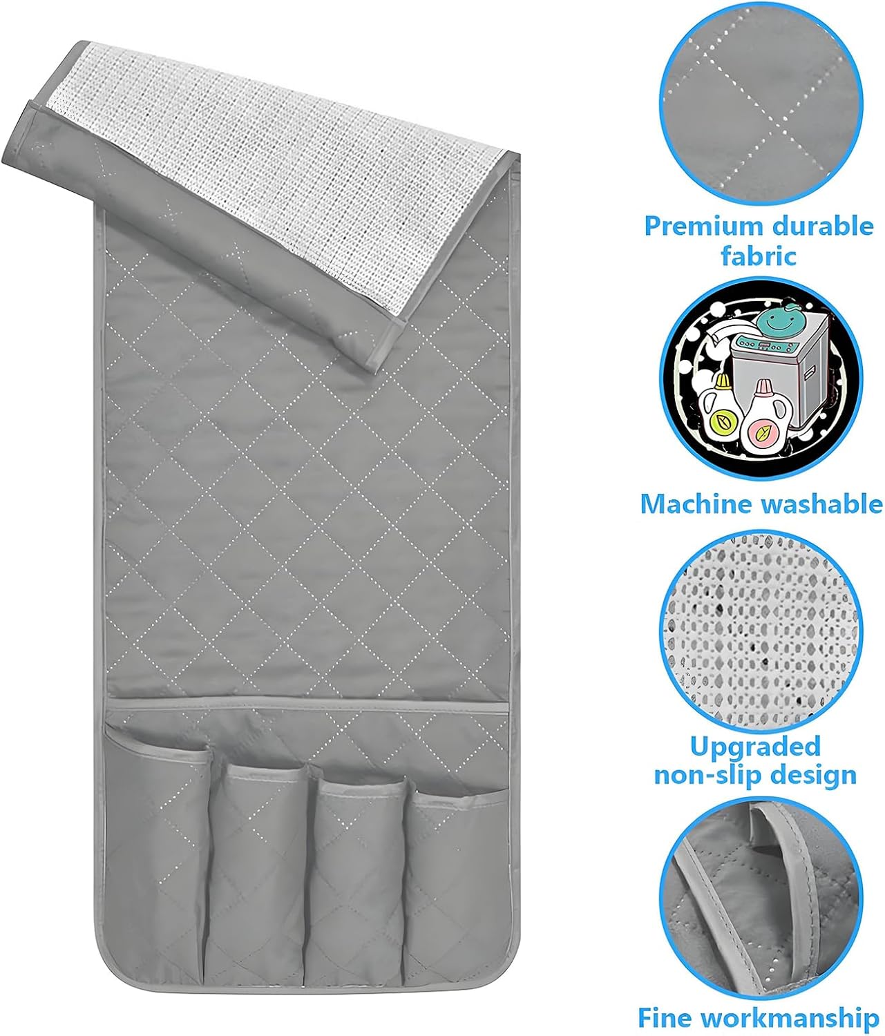 Sofa Armrest Organizer Non-Slip Arm Chair Bedside Caddy Storage Organizer for Recliner Couch with 5 Pockets for Cell Phone TV Remote Control Magazines(LIGHT GRAY)