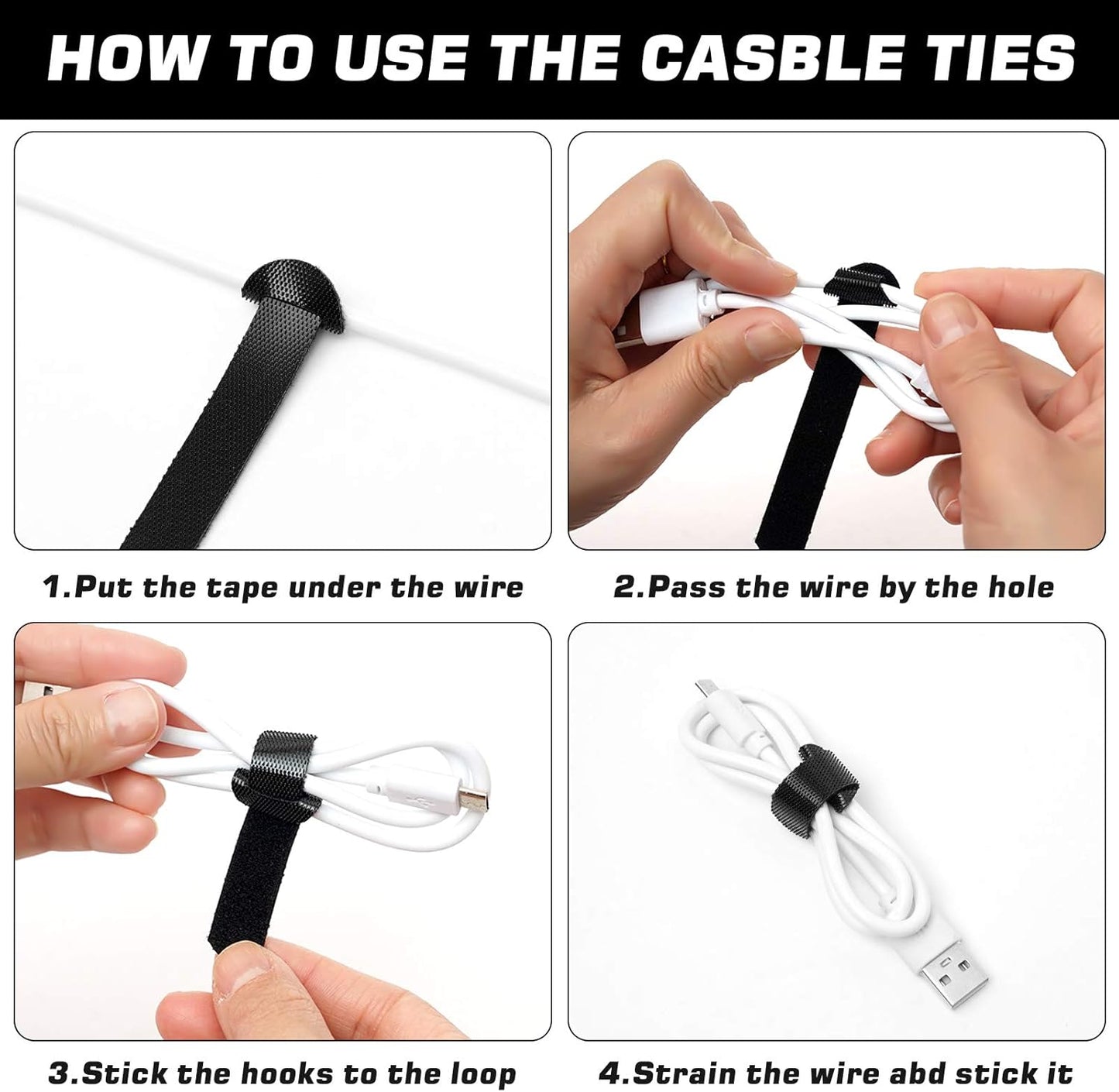 150PCS Reusable Cable Ties - 4+6+8+10inch Multi-Purpose Cable management Hook & Loop Cable Straps Wire Ties,Adjustable Fastening Cord Organizer,Cable Organizer for Home,Office and Data Centers,Black