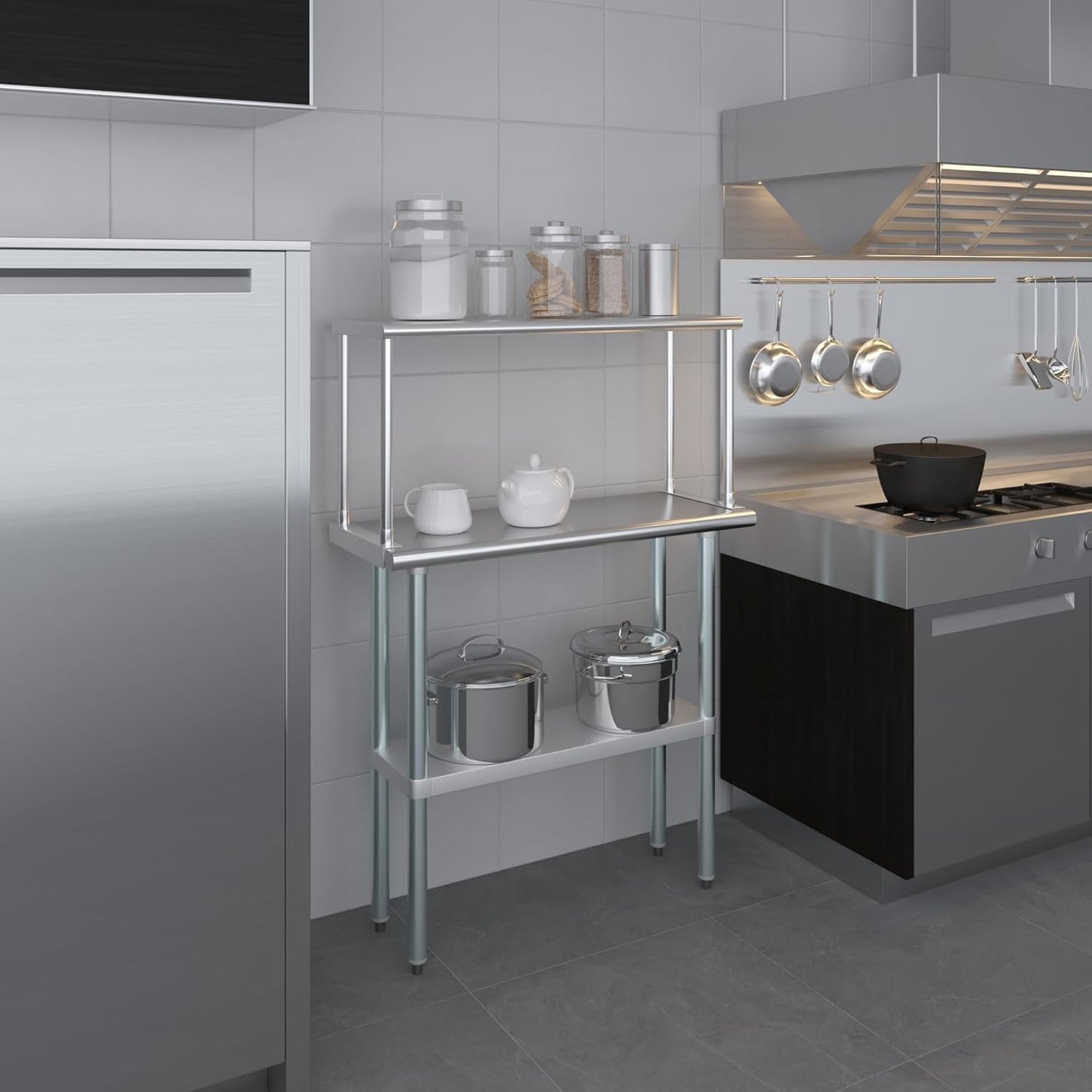 Stainless Steel Work Table with Wide Single Tier Overshelf | Metal Kitchen Prep Table & Shelving Combo (14" x 36" Work Table + 12" Overshelf)
