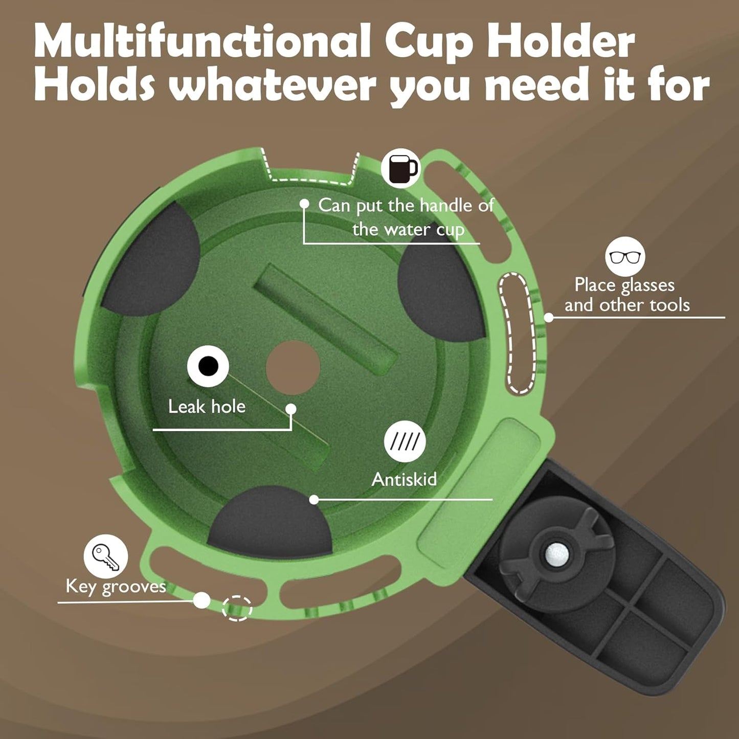 2-in-1 Upgraded Desk Cup Holder, Anti-Spill Table Cup Holder for Water Bottles, Wheelchairs, Workstations, Gaming Desk Accessories. (Green, Large)