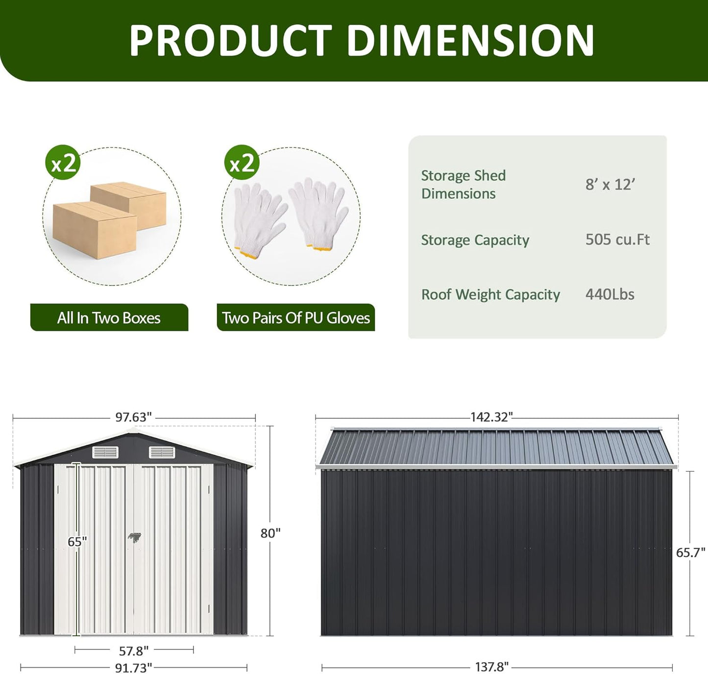 8x12 FT Outdoor Storage Shed, Metal Garden Tool Shed with Updated Frame Structure and Lockable Doors, Ideal for Backyard Garden Patio Lawn, Grey