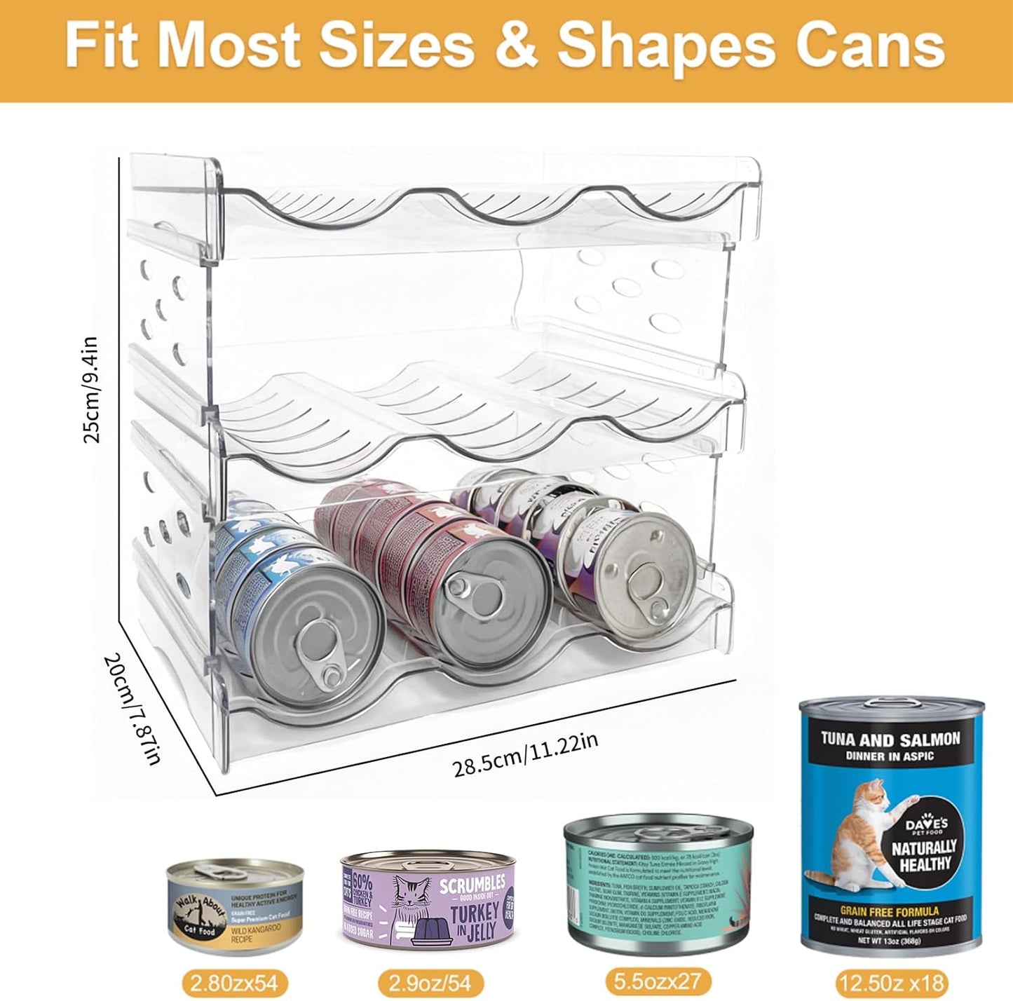 Cat Food Can Organizer,Can Organizer for Pantry,3-Layers Transparent Cat Food Storage Container Holds 54 (3.5oz) Cans,Canned Food Organizer and Storage for Countertop Kitchen Cabinet