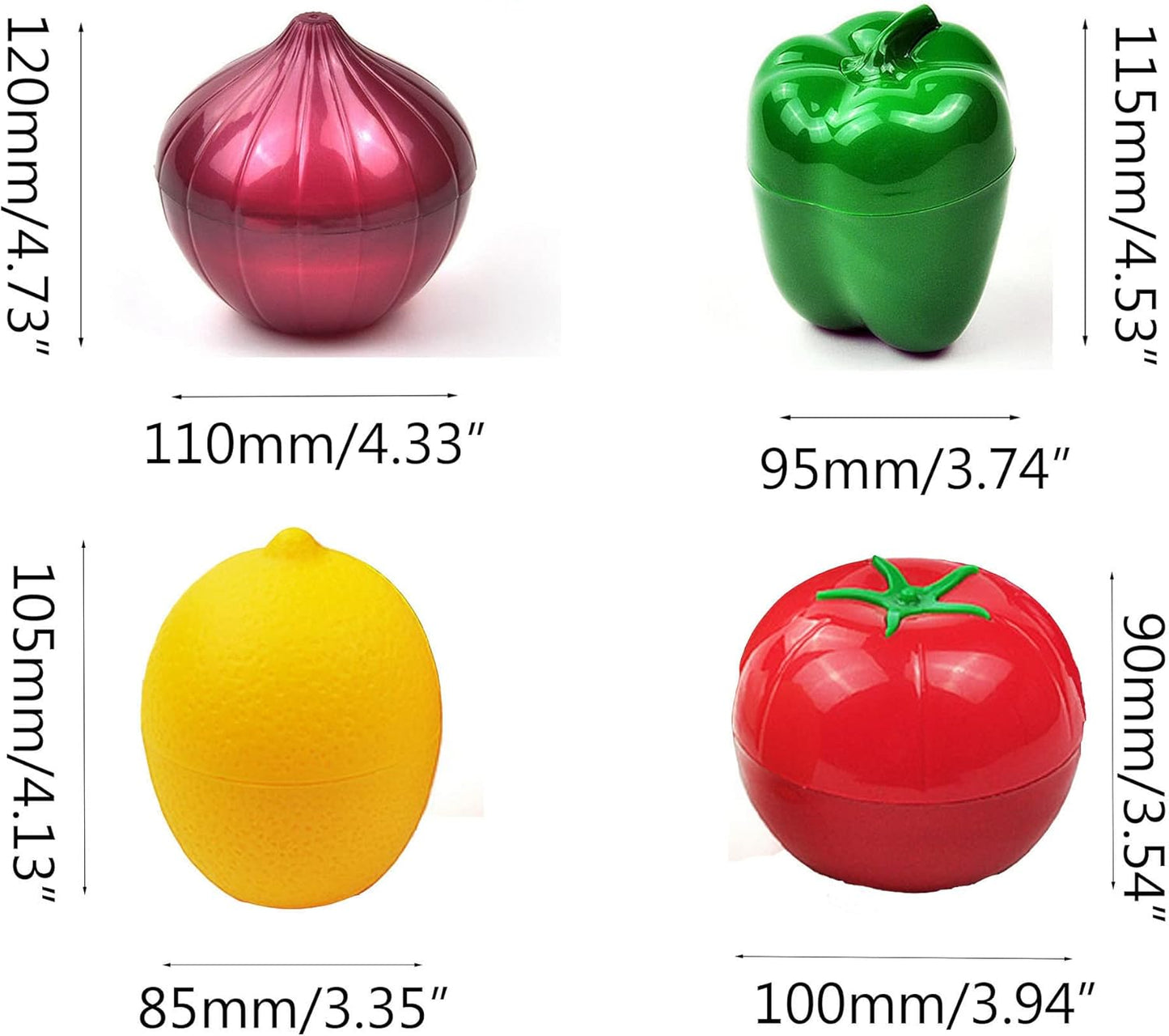 MIAO JIN 4 PCS Fruit and Vegetable Shaped Food Saver Storage Containers Holder Refrigerator Vegetable Crisper(Onion, tomato, lemon, green pepper)