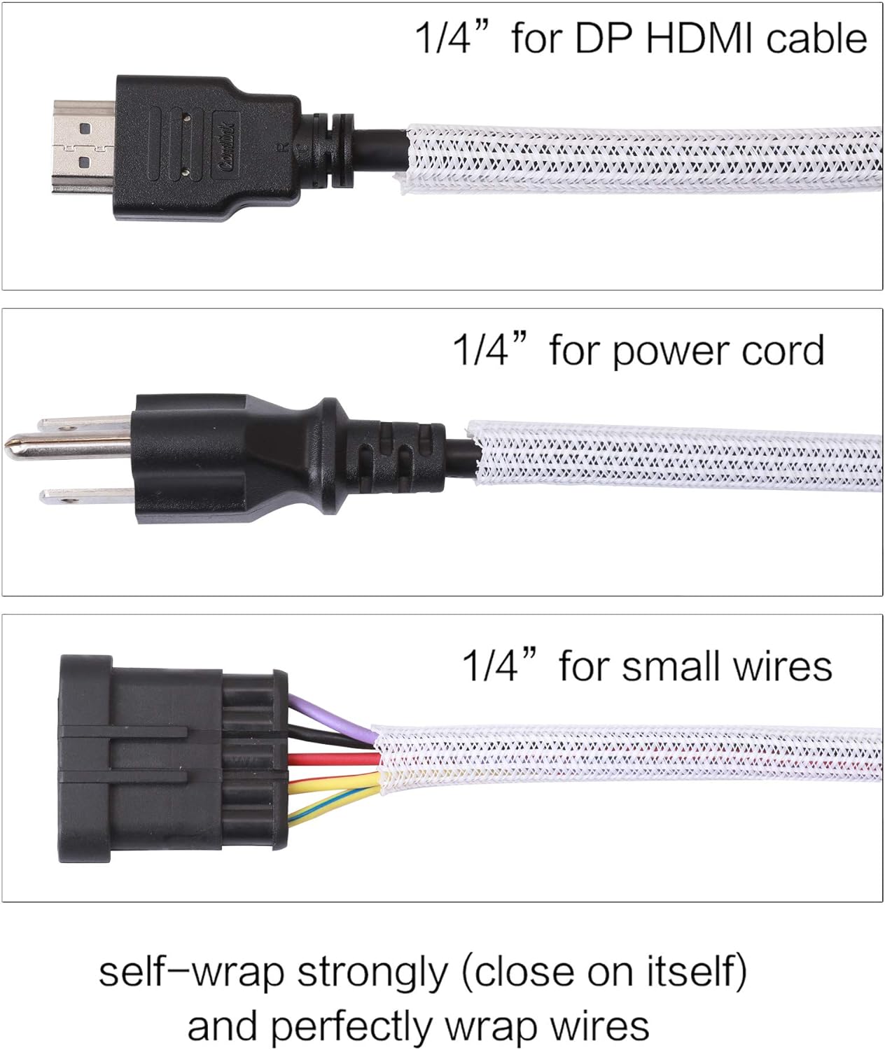 Alex Tech 10ft - 1/4 inch Cord Protector Wire Loom Tubing Cable Sleeve Split Sleeving for USB Cable Power Cord Audio Video Cable - Protect Cat from Chewing Cords - White