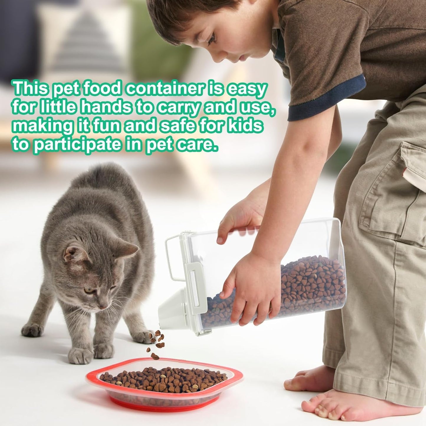 TBMax Rice Storage Container 3 to 5 Lbs - Small Pet Dog Cat Food Container Dispenser with Easy Pouring Spout & Cup, Portable Cereal Container for Small Spaces, Travel, or Daily Use -Beige