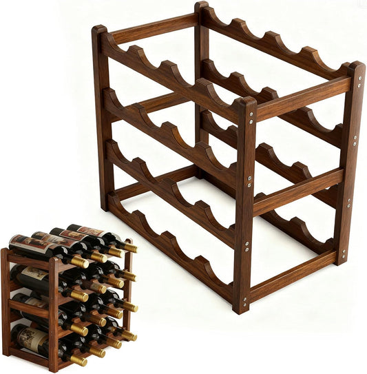 Wine Rack Freestanding Floor, Bamboo Wine Racks Cabinet Shelf 4-Tier 16 Bottles Freestanding Wine Bottle Holder, Retro Minimalist Home Decor Wine Display Rack for Cabinet Countertop