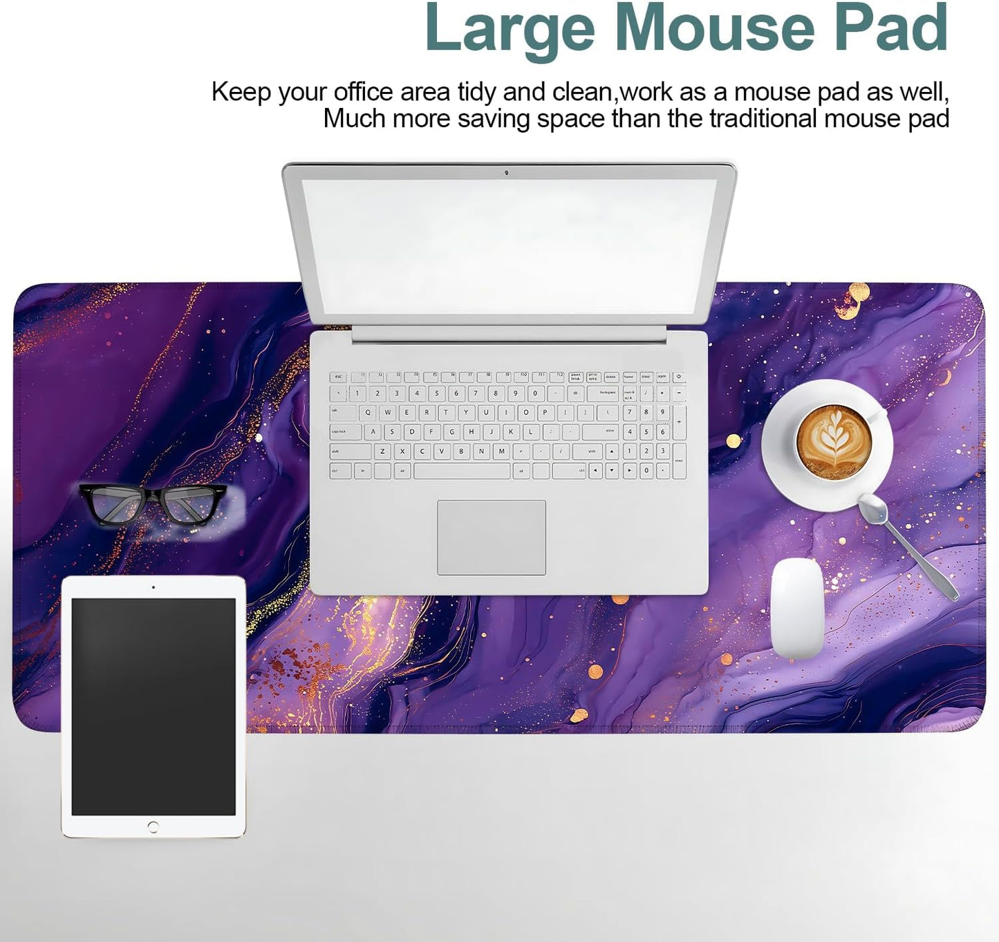Purple Gaming Mouse Pad 35.4"x15.7"Desk Mat Anti-Slip Rubber Base & Durable Stitched Edges for Gamers Smooth Mouse Writing Surface for Desk Office/Home
