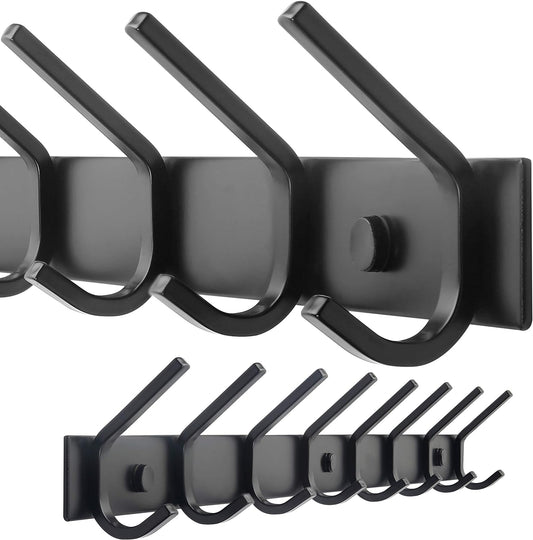 WEBI Coat Rack Wall Mounted,8 Coat Hooks for Hanging Coats,24" Heavy Duty Metal Double Hook Rack Rail Coat Hanger Wall Mount for Clothes Entryway Jacket,Black