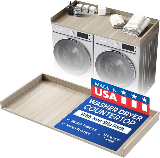 OfficeSimpli Large Washer Dryer Countertop 30 x 58 - Made in USA - Laundry Countertop Over Washer and Dryer, Laundry Room Countertop Organization Solution with Non-Slip Pads, Rustic Oak