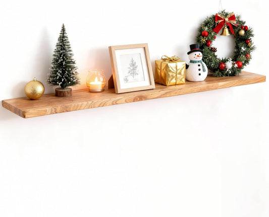 48" Rustic Elm Wood Floating Shelves, 8 Inch Deep Wall Shelves for Home Decor, Wall Mounted Floating Shelf with Invisible Bracket, Heavy-Duty Storage & Display Shelf for Living Room, Kitchen, Set of 1