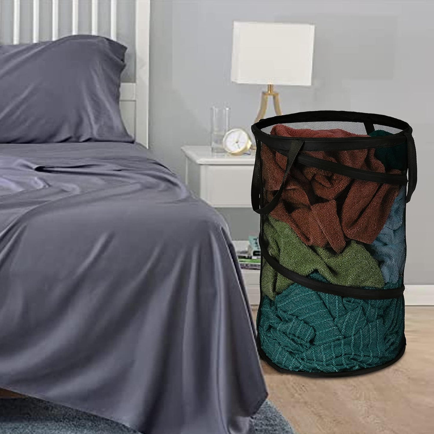 BATTOO 2 Pack Black X-Large Collapsible Laundry Basket Foldable Mesh Pop Up Hamper with Handles for Laundry Room, Bathroom, Kids Room, College Dorm, Travel, Camping, Gift Basket