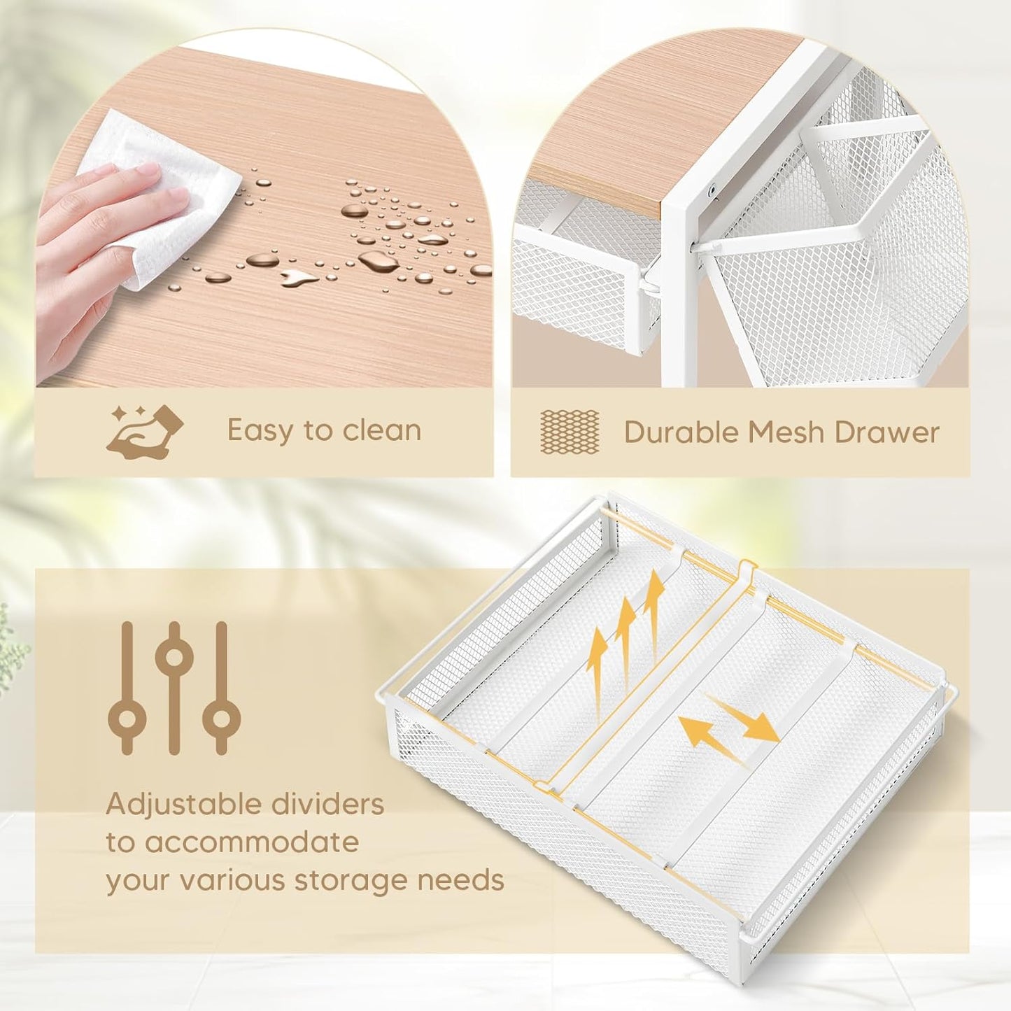 Tea Bag Organizer, Wood Tea Organizer and Storage Cheast, Tea Bag Holder with Storage Drawer, 4 Hooks for Tea Cups Holder, Tea Station Chest Display Container Box for Countertop Kitchen (White)