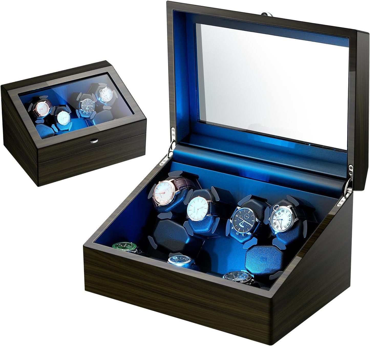 Watch Winder for Automatic Watches,Ultra Quiet Motor,4 Automatic Watches and 6 Extra Watch Storage Spaces, PU Leather Crocodile Styling