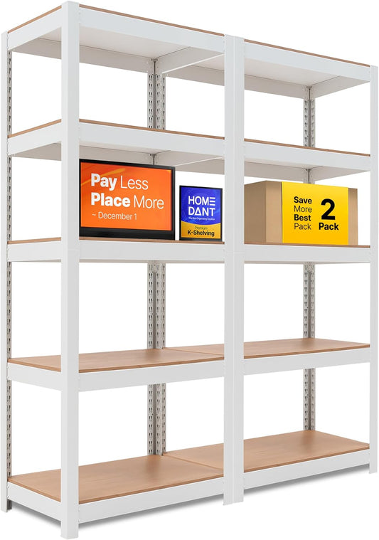 HOMEDANT House 5 Tier 24.4" W Laminated Metal Shelving Unit Adjustable Storage Utility Rack Heavy Duty Shelves Organization Multipurpose Shelf Kitchen Garage Pantry Closet 2 Pack