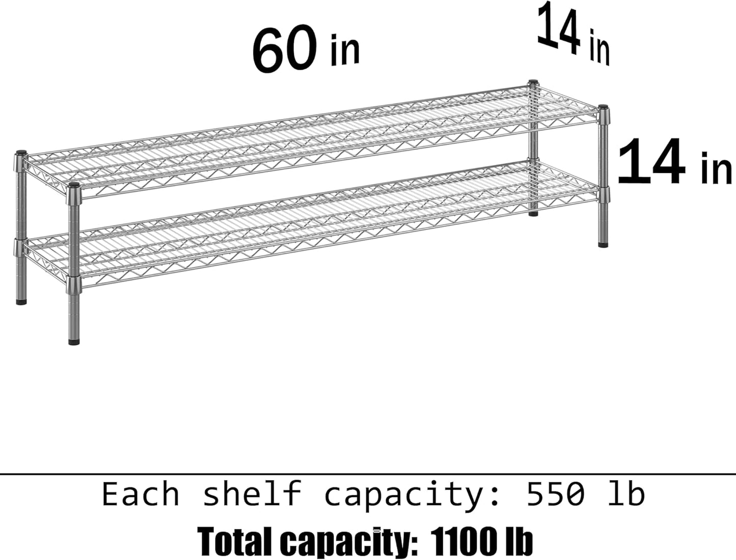 14" Deep x 60" Wide x 14" Height Wire Shelving Kit | 2-Tier | NSF Commercial Storage Rack Unit
