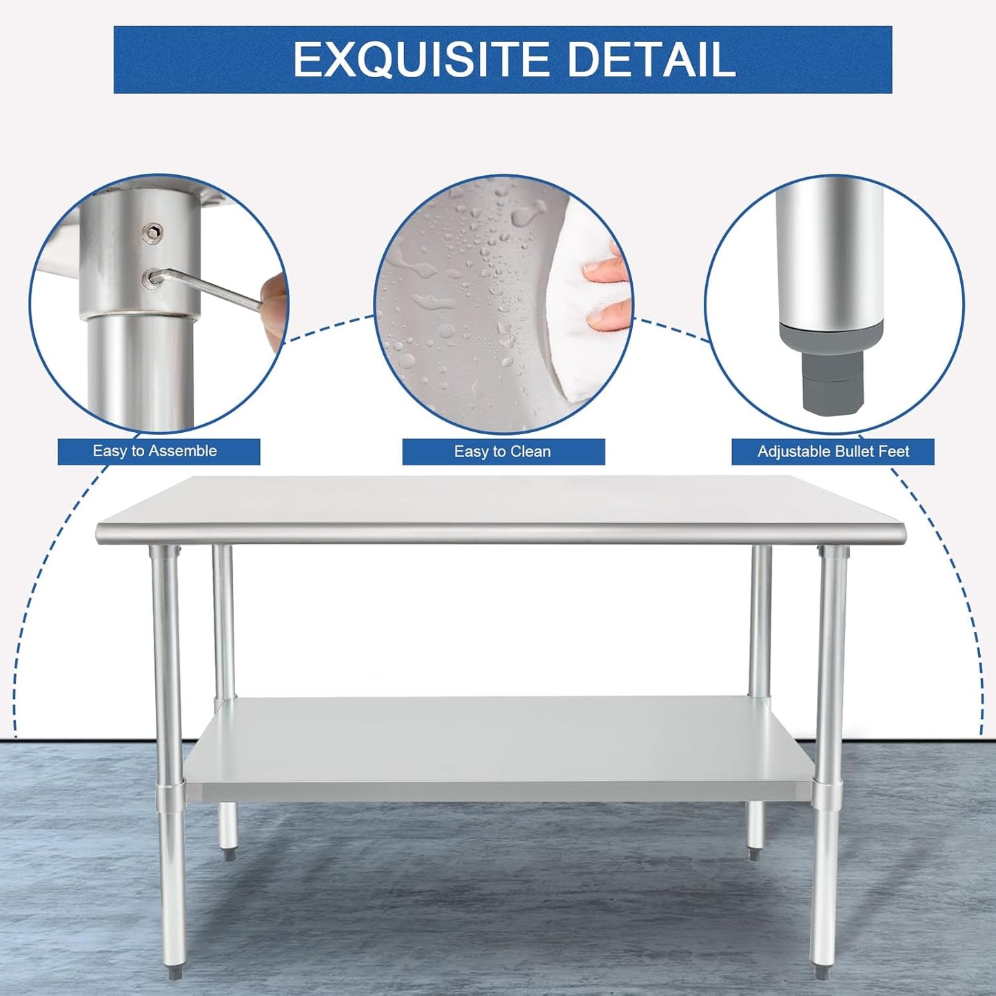 HARDURA Stainless Steel Table 30X48 Inches with Undershelf and Galvanized Legs NSF Heavy Duty Commercial Prep Work Table for Restaurant Kitchen Home and Hotel