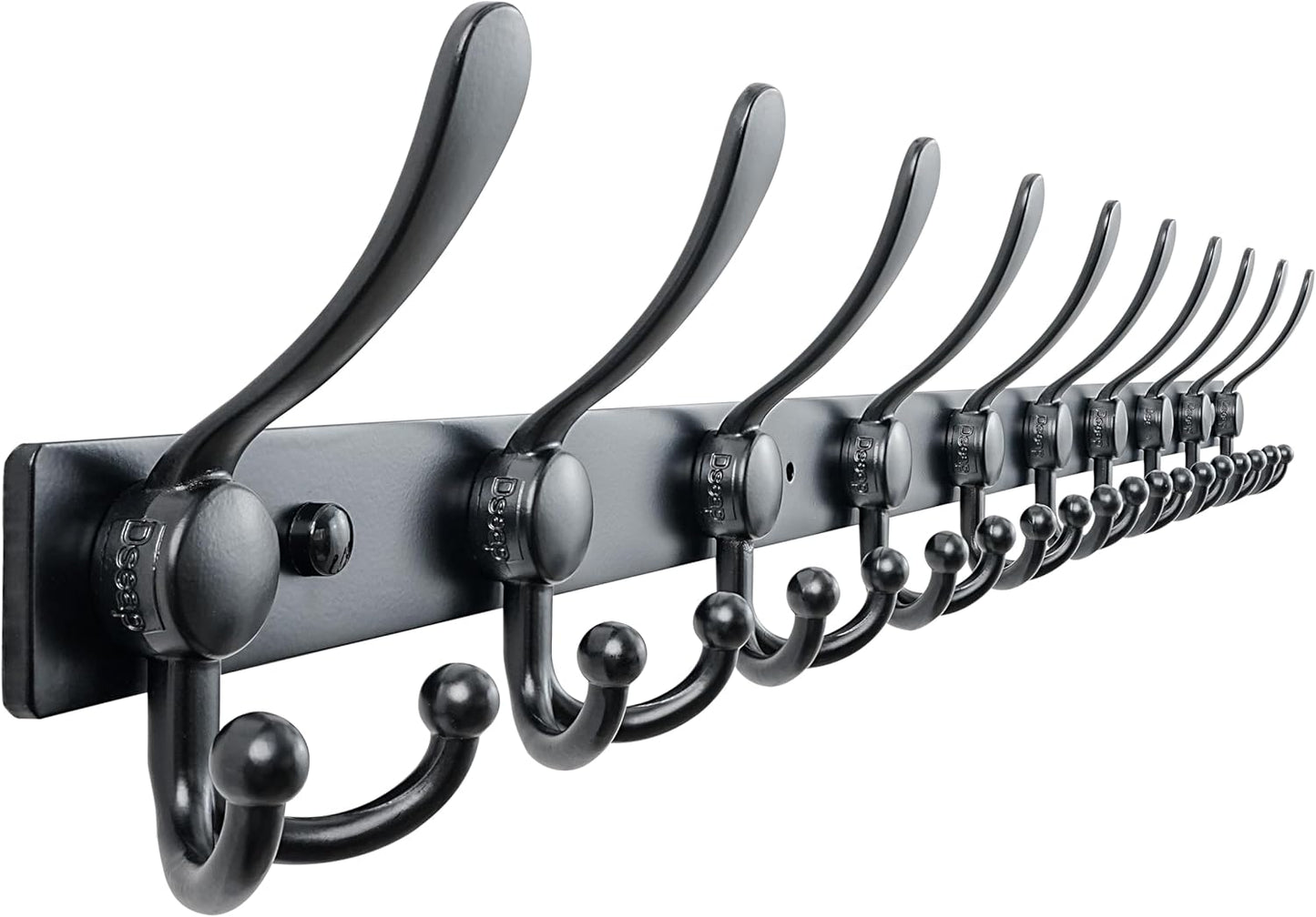 Dseap MaxStrong 2.0 Coat Rack Wall - 37” Long 10 Tri Hooks - Ultra Heavy-Duty Stainless Steel Wall Mount Coat Hanger, Hook Rail for Clothes Hats Jacket Towels Black